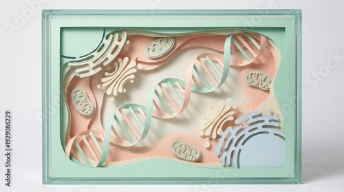 Wallpaper Mural Layered Paper Cut Style DNA Strand and Organelles in Pastel Colors Torontodigital.ca