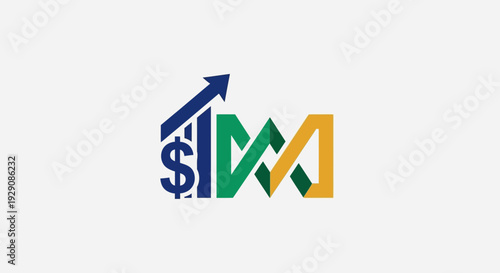 Abstract financial growth logo with dollar sign and upward arrow.