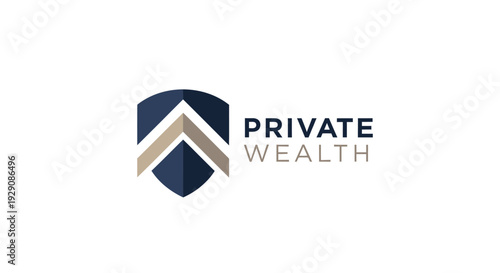 Private Wealth Logo Design with Shield and Upward Arrow Symbolizing Growth and Security.