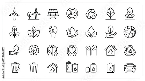 eco friendly icons for sustainable living and environmental conservation concepts