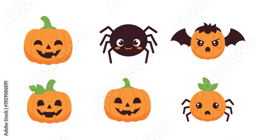 Set of 6 Halloween icons vector