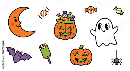 Set of 8 Halloween icons vector