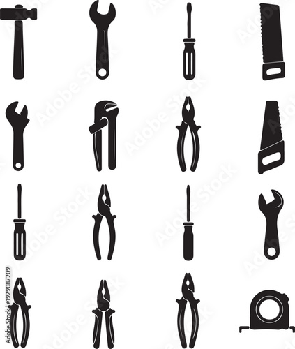 Hand Tools Icon Set Vector Silhouette