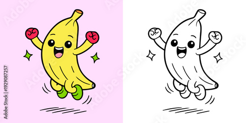 Cute Banana Character Cartoon Coloring Page For Kids