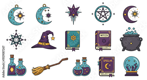 Set of 13 witchcraft icons vector