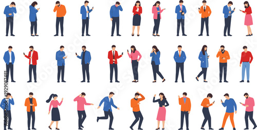 People Using Smartphones Set Modern Lifestyle Illustration