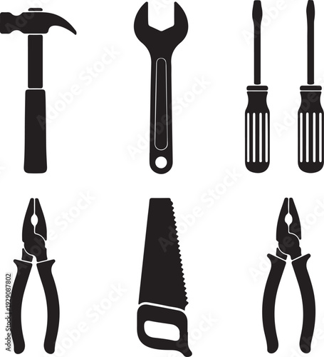 Hand Tools Icon Set Vector Silhouette