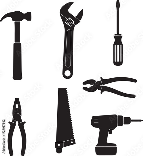Hand Tools Icon Set Vector Silhouette