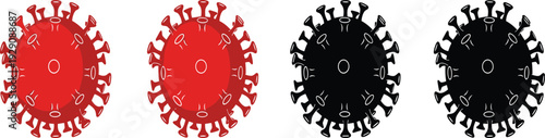 Coronavirus silhouette icon set in red and black colors for infection danger pandemic warning and medical healthcare design.