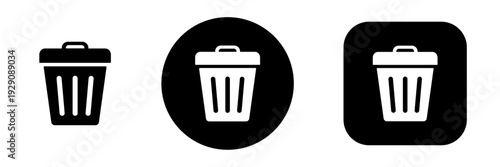 Delete action UI icon set. Trash Can symbol. Solid Recycle Bin buttons. Remove and clear action UI icons for app interface, web dashboard and file management design