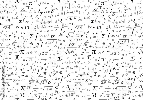 Seamless pattern of handwritten mathematical formulas and symbols