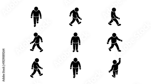 Walking Person Silhouette Icon Set – Dynamic Human Poses Featuring Step-by-Step Movement for Fitness, Lifestyle, and Motion Graphics Design Projects