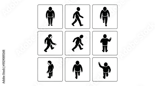 Walking Person Silhouette Icon Set – Dynamic Human Poses Featuring Step-by-Step Movement for Fitness, Lifestyle, and Motion Graphics Design Projects