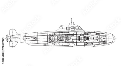 Submarine Blueprint Design – Naval Engineering CAD Technical Drawing and Underwater Vessel Concept
