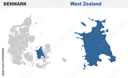 West Zealand map showing highlighted location in Europe.