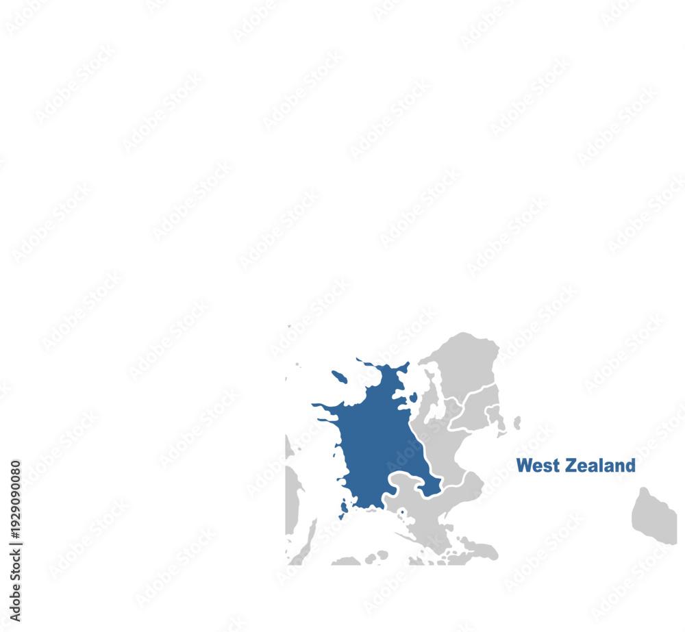 Obraz premium West Zealand map showing highlighted location in Europe.