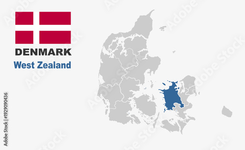 West Zealand map showing highlighted location in Europe.