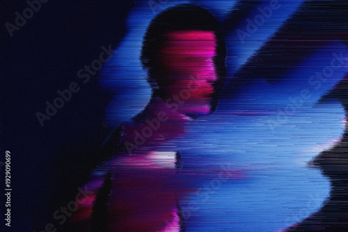 Woman avatar with glitch effect in virtual reality metaverse concept