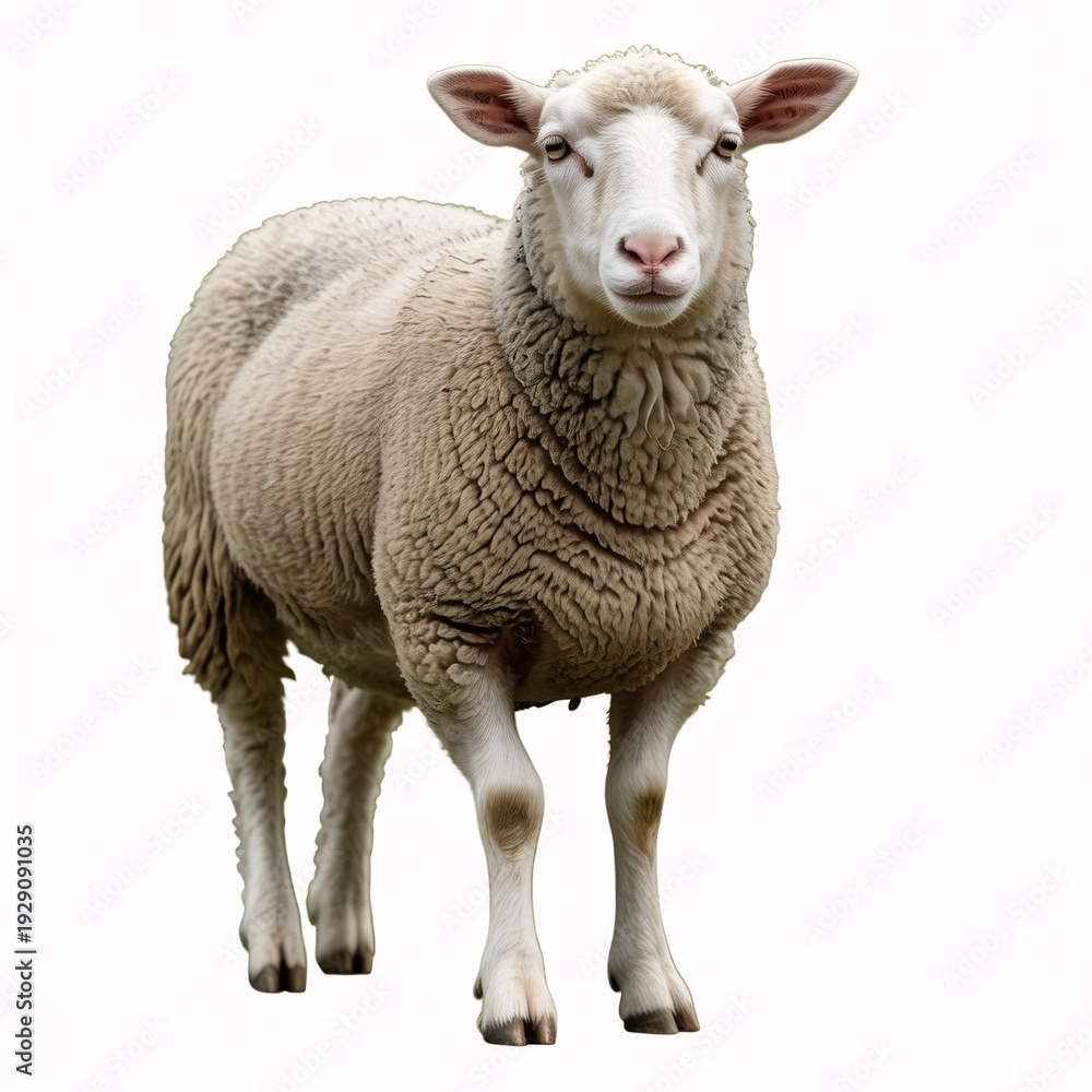 Fototapeta premium White sheep standing proudly with gentle expression