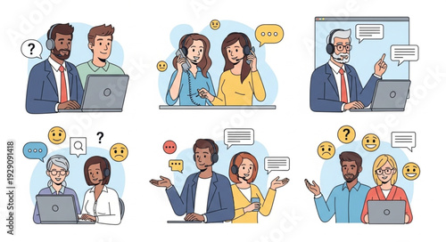 Customer service representatives assisting clients with various issues and concerns.