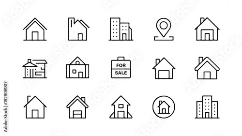 line icons of various houses and buildings for real estate concepts