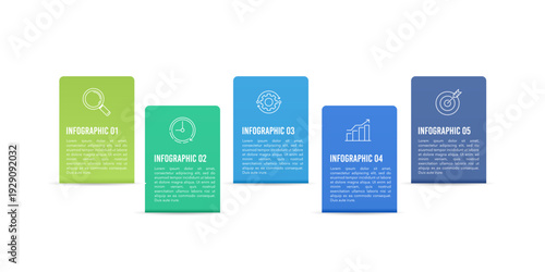 Infographic template displaying a timeline with five colorful elements for project management. Vector illustration.