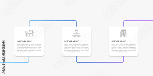 Modern 3 steps business infographic with connecting lines for process flow. Vector illustration.