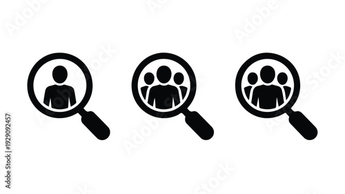 magnifying glass icons with people inside  search and find concepts