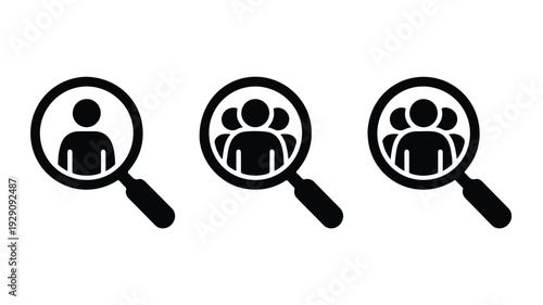 Magnifying glass icons with people silhouettes for search concept
