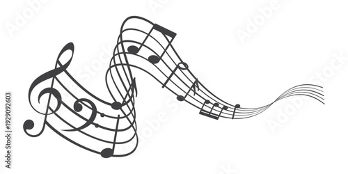 Musical notes. Treble clef on sheet music. Musical note icons.