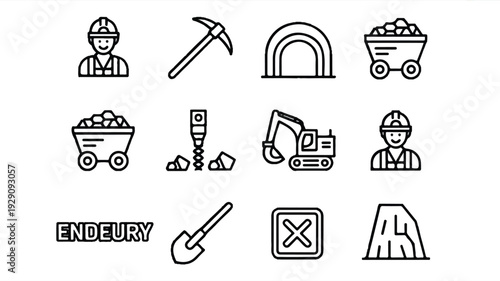 Mine industry related icons and symbols used for graphic resources and design elements