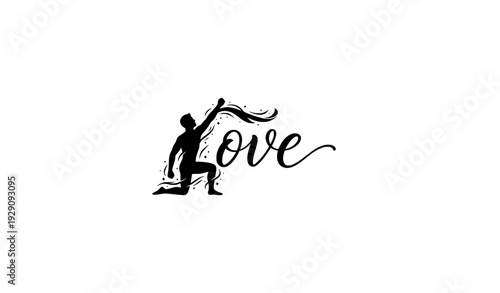 Expressive Kneeling Figure Silhouette Raised Arm Vector Design