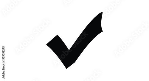 A stark black checkmark illustration against a white background provides a simple confirmation symbol silhouette high quality professional detailed