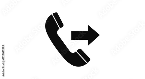 A sleek black telephone handset combined with an arrow symbolizing communication and direction silhouette high quality professional detailed modern