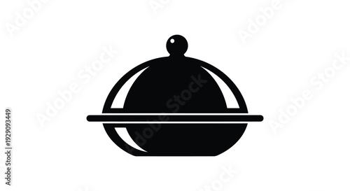 A simple black silhouette depicts a covered serving dish commonly used for presenting food silhouette high quality professional detailed