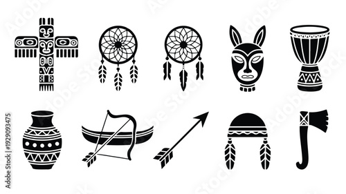Native american tribal symbols and objects for cultural designs  traditional american indian motifs