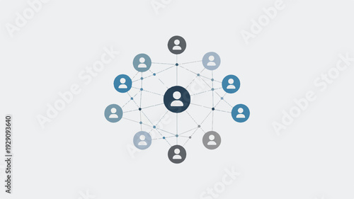Network of people icons connected by lines and dots representing relationships and communication