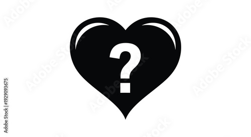 A striking black heart shape contains a white question mark symbolizing love s uncertainties presented as a silhouette high quality