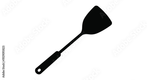 A minimalist depiction of a black spatula angled diagonally against a white backdrop presented as a silhouette high quality
