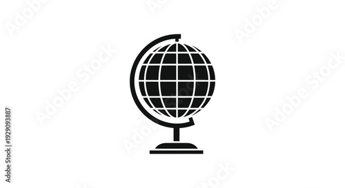A striking black silhouette of a terrestrial globe on a stand represents global connection and exploration silhouette high quality