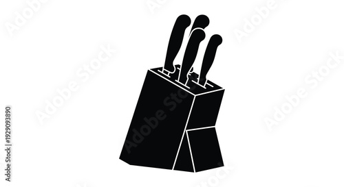 A striking black silhouette of kitchen knives stored in a block presenting a minimalist aesthetic silhouette high quality professional