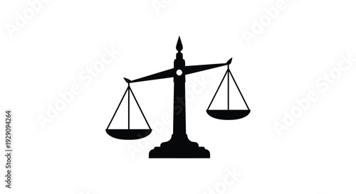 A stark black silhouette depicts a classic scales of justice symbol representing balance and legal equity silhouette high quality