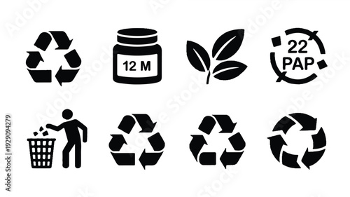 Recycling icons and eco friendly symbols on white