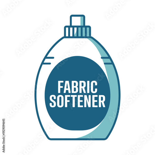 A stylized illustration of a blue fabric softener bottle with white label