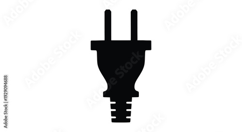 A stark black representation of a standard electrical plug against a white background showcasing a bold silhouette high quality