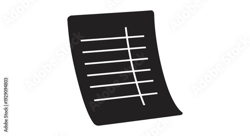 A stark black silhouette of a sheet of paper with musical staff lines conveying artistic expression silhouette high quality