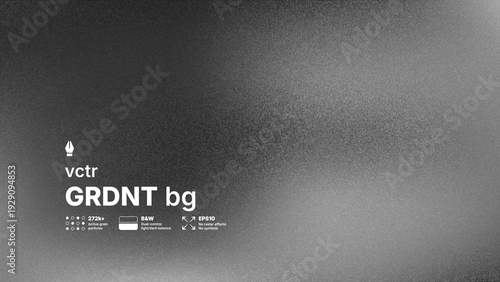 Abstract black and white vector background with high detailed noise texture and blurred gradient effect. Modern grayscale silver grainy overlay for industrial or brutalist design concepts.