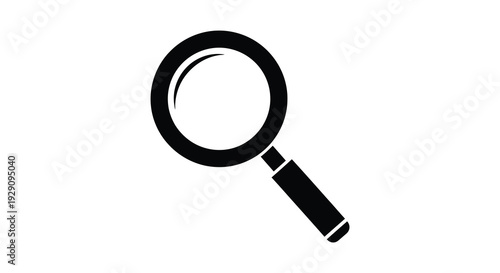 A stark minimalist depiction of a magnifying glass against a white background showcasing a bold silhouette high quality professional