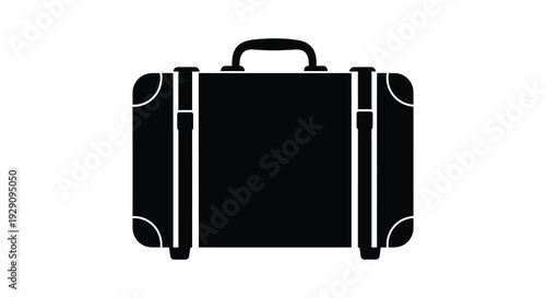 A stark black silhouette of a vintage suitcase with metallic corners and a handle suggesting travel and nostalgia silhouette