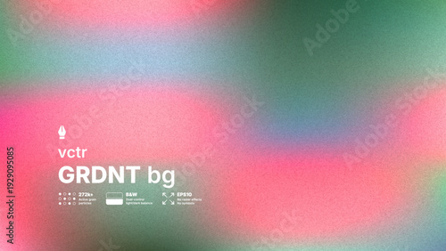 Cinematic grainy mesh gradient background with floating dust particles and high detail digital noise. Abstract retro texture in pink and green colors. Soft blurry transitions vector wallpaper.